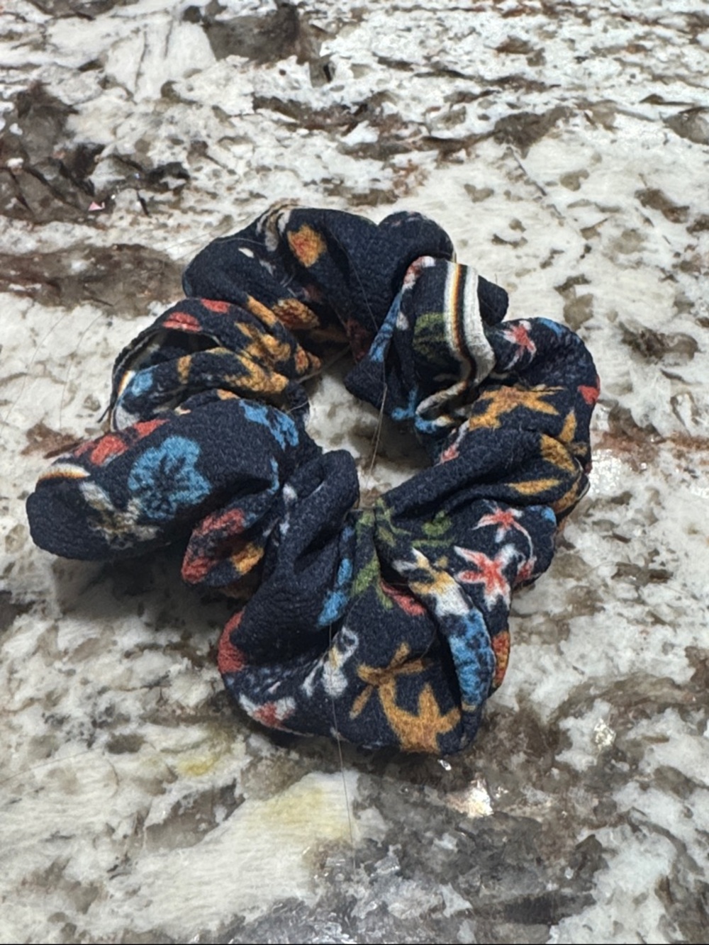 Navy Floral Fabric Scrunchie